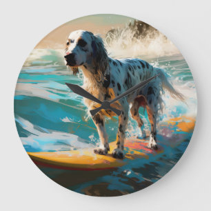 Relógio Grande Pintura de Surf na Praia do English Setter