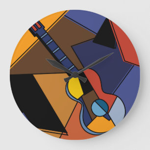 Relógio Grande Pintura De Surrealismo De Guitarra Cubista.