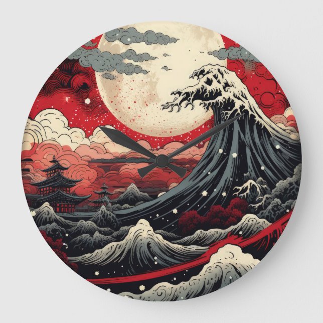 Relógio Grande Pintura digital com estilo artístico japonês (Frente)