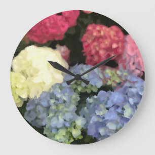 Relógio Grande Pintura digital com flor azul e rosa