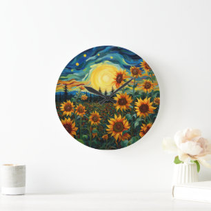 Relógio Grande Pintura Girassóis de Van Gogh
