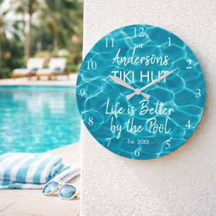 Relógio Grande Piscina Azul Personalizada com Nome da Família Tik