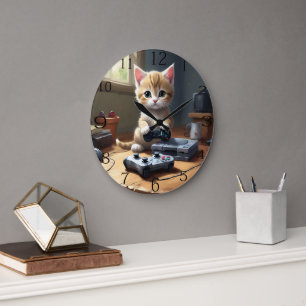 Relógio Grande "Pixel Paws: The Gamer Kitten in Action"