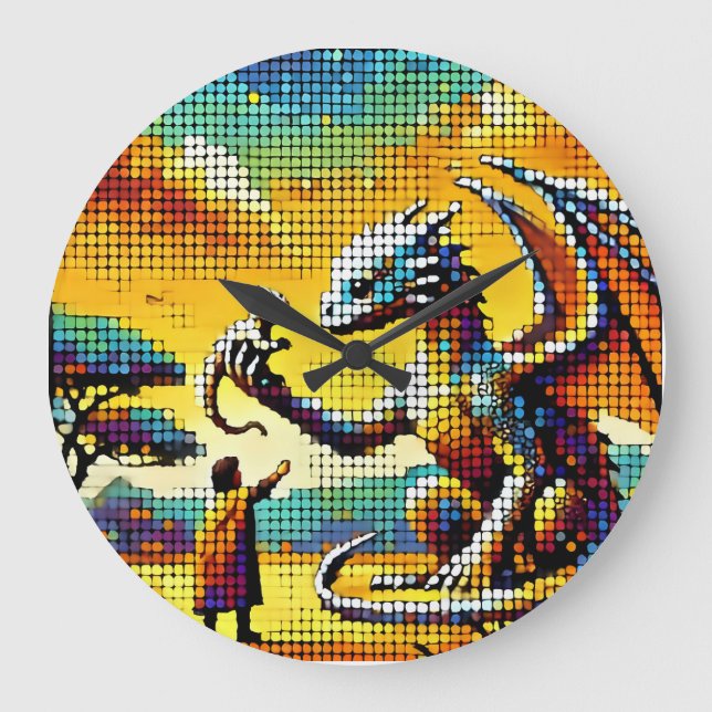 Relógio Grande pixelated image of a dragon trainer (Frente)
