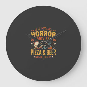 Relógio Grande Pizza Cerveja Filmes de Terror Design de Halloween
