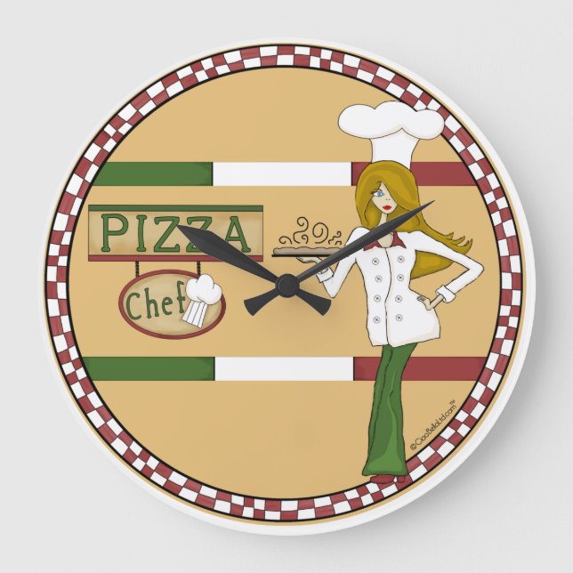 Relógio Grande Pizza Chef Round Wall Clock (Frente)