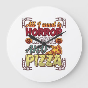 Relógio Grande Pizza de Filme de Terror Halloween Abóbora Caveira