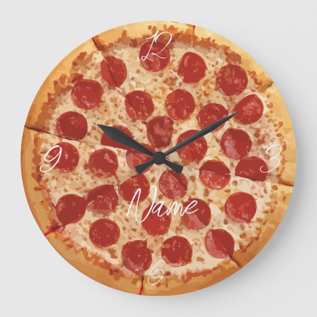 Relógio Grande Pizza de Pepperoni Thunder_Cove (Frente)