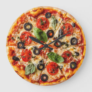 Relógio Grande pizza italiana com tomates, azeitonas e manjericão