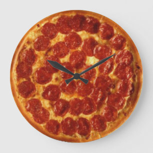 Relógio Grande Pizza Pepperoni Wall Clock
