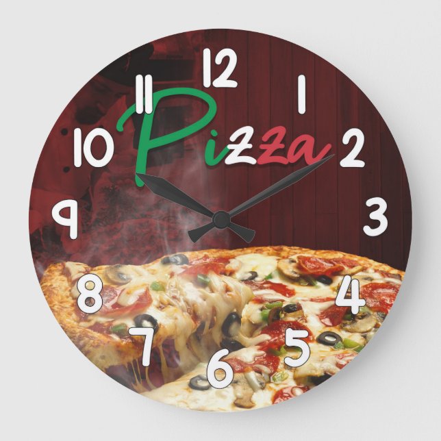 Relógio Grande Pizza Wall Clock – Hot Fresh Pizza Kitchen Home De (Frente)