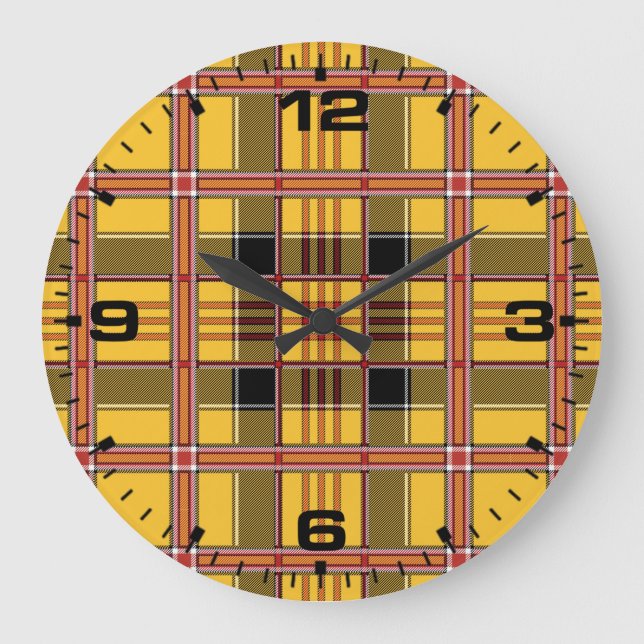 Relógio Grande Plaid Fabric Texture Brown Stripes-52628 (Frente)