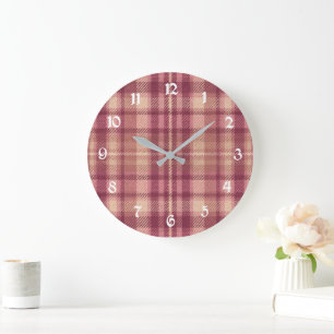 Relógio Grande Plaid Rosa Empoeirado Tons Rosados Quentes e Suave