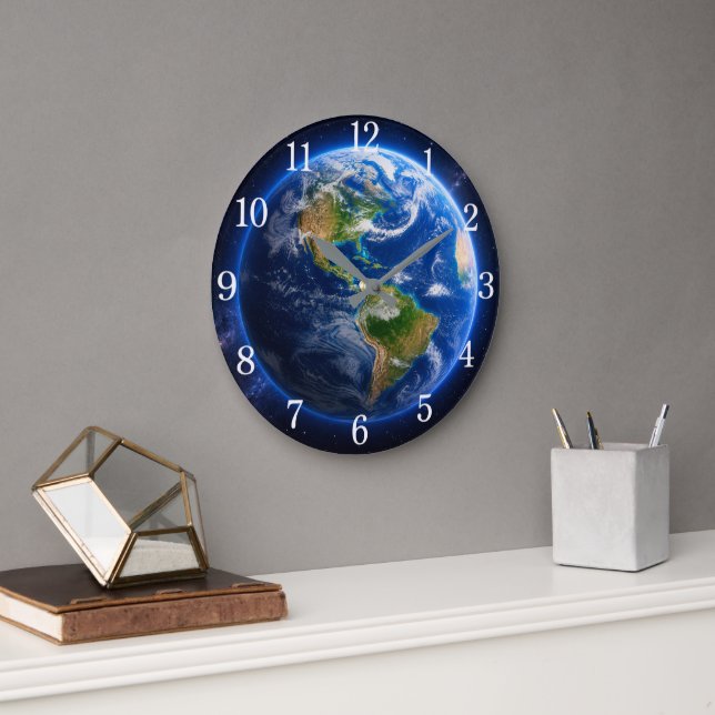 Relógio Grande Planet Earth Wall Clock — Space-Inspired Design (Escritório)