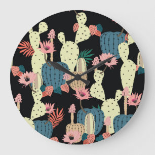 Relógio Grande Planta De Cactus: Padrão Botânico Vintage