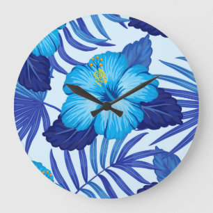 Relógio Grande Plantas tropicais havaianas, padrão de hibisco.