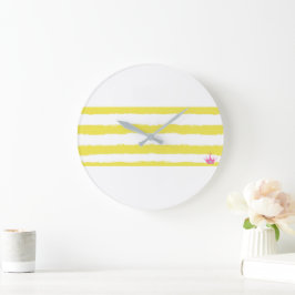 Relógio Grande Playful yellow stripes with a crown. Wall clock 
