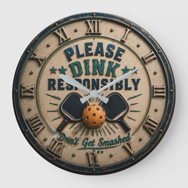 Relógio Grande Please Dink Responsibly Funny Pickleball (Frente)