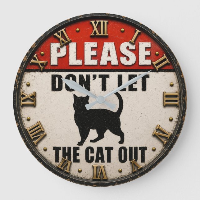 Relógio Grande Please Don't Let the Cat Out Funny Black Cat (Frente)