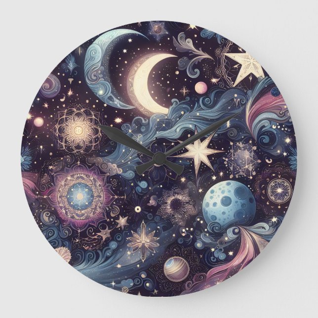 Relógio Grande Poeira de Estrelas de Grelha (Frente)