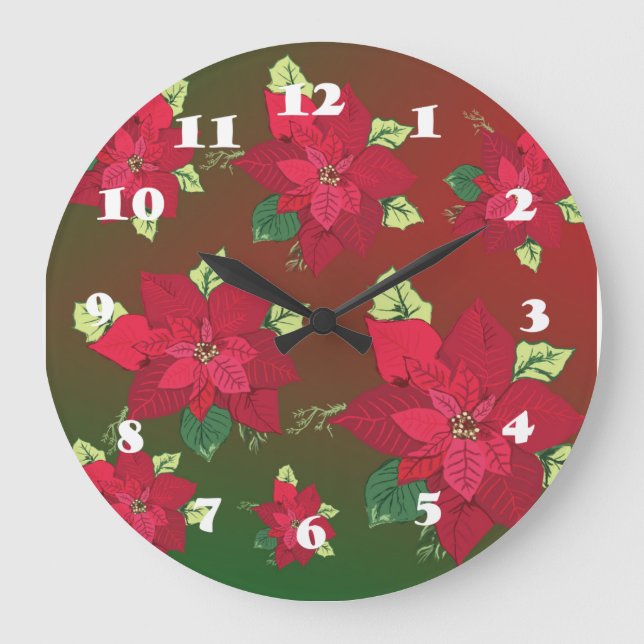 Relógio Grande Poinsettia Flowers Wall Clock (Frente)