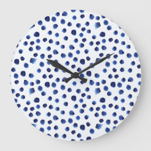 Relógio Grande Polka Azul: Ponto de Aquarela Sem Vista.