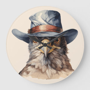 Relógio Grande Pombo engraçado vestindo um chapéu de cowboy, aqua