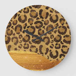 Relógio Grande Pontos Dourados na pele de Chita com Glamor Metáli