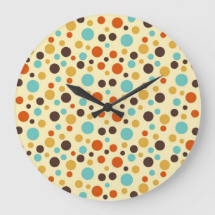 Relógio Grande Pontos Polka Cores Retro Azul Amarelo Vermelho