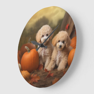 Relógio Grande Poodle Puppy Autumn Delight Pumpkin