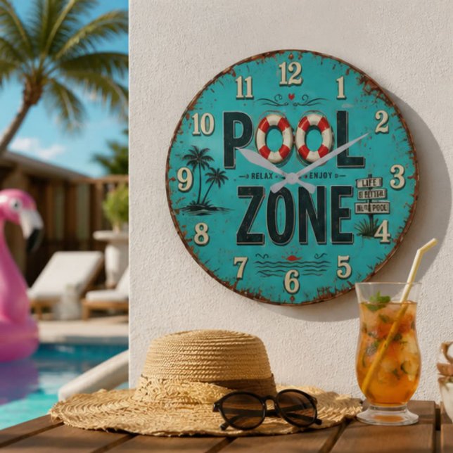 Relógio Grande Pool Zone Vintage Poolside (Criador carregado)