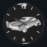 Relógio Grande Pop Art Preto E Branco 1967 Buick Riviera<br><div class="desc">Imagem de pop de arte do Carro Muscular Buick Riviera,  preto e branco,  1967.</div>