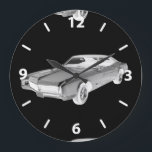Relógio Grande Pop Art Preto E Branco 1967 Buick Riviera<br><div class="desc">Imagem de pop de arte do Carro Muscular Buick Riviera,  preto e branco,  1967.</div>