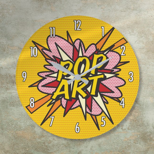 Relógio Grande Pop de revista em quadrinhos (Fun Cool Comic Trendy Book Pop Art Large Clock)