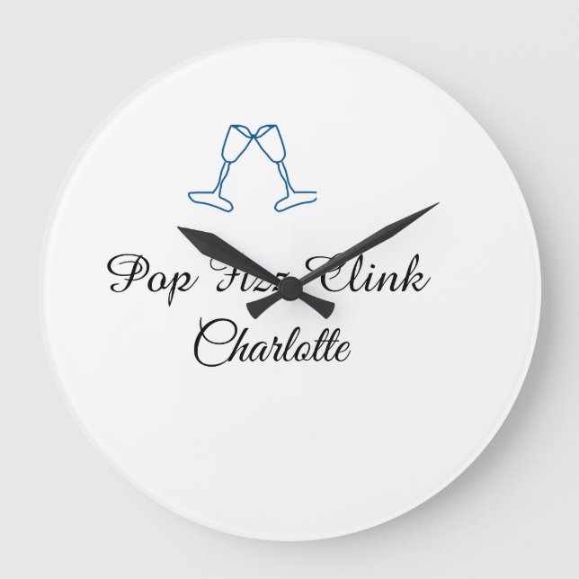 Relógio Grande Pop fizz clink blue champagne bottle new year (Frente)