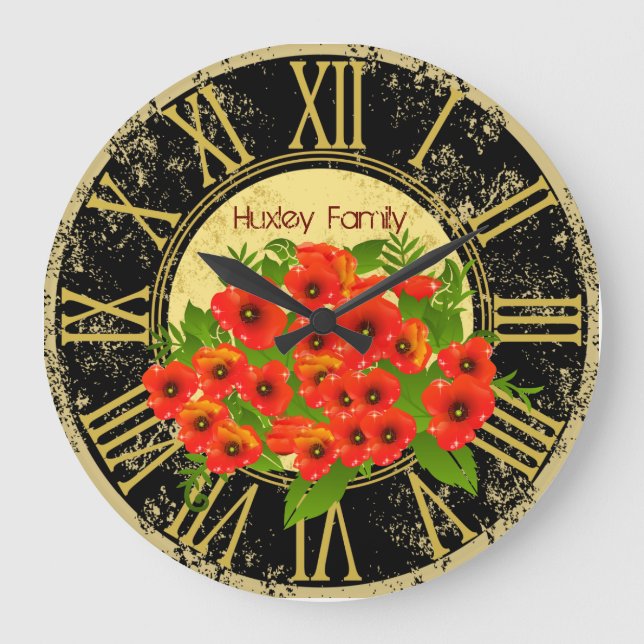 Relógio Grande Popy Flowers Vintage Wall Clock (Frente)