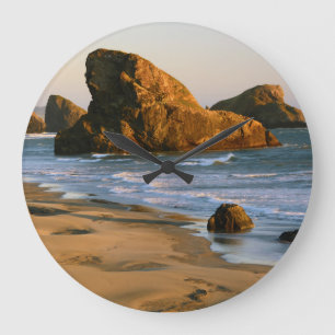 Relógio Grande Pôr do sol, Meyers Beach, Oregon, EUA