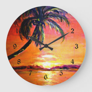 Relógio Grande Pôr do sol tropical, pintura de arte fina