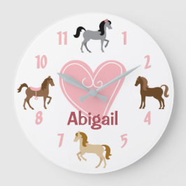 Relógio Grande Pôs Bonito personalizados e Cavalos de Coração Ros