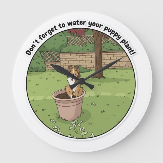 Relógio Grande Potted Sheltie (Frente)