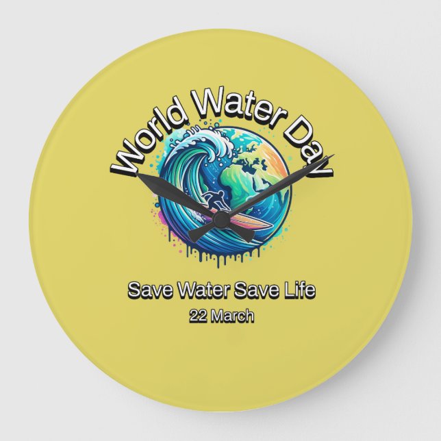 Relógio Grande Poupe Água, Salve A Vida. Dia Mundial da Água. (Frente)