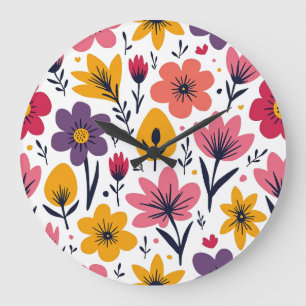 Relógio Grande Prado Botânico de Flores Silvestres Coloridas da P