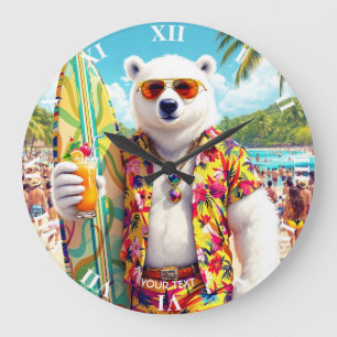 Relógio Grande Praia de Urso Polar Fantasia Fofa