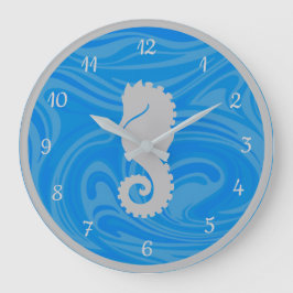 Relógio Grande Prata azul-marinho do oceano Elegante