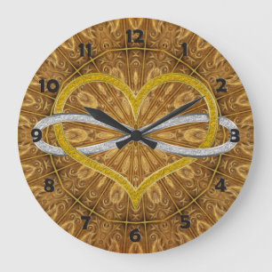 Relógio Grande Prata Dourada Infinita do Coração