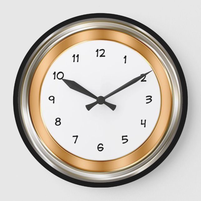 Relógio Grande Prata Dourado do escritório domiciliário elegante (Frente)