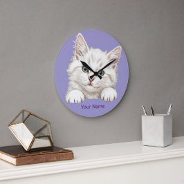 Relógio Grande Presente de Arte de Gatinho Personalizado com Nome