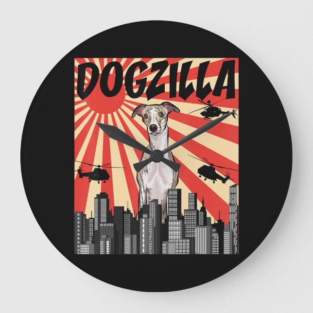 Relógio Grande Presente de chicote | chicote dogzilla engraçado j (Frente)