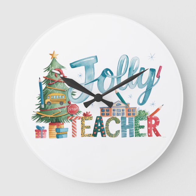 Relógio Grande Presente de Professor | Feliz Natal Alegre Profess (Frente)