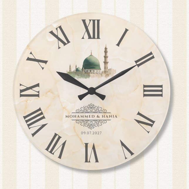 Relógio Grande Presente Islâmico Nikah | Nomes e Data da Masjid A (Criador carregado)